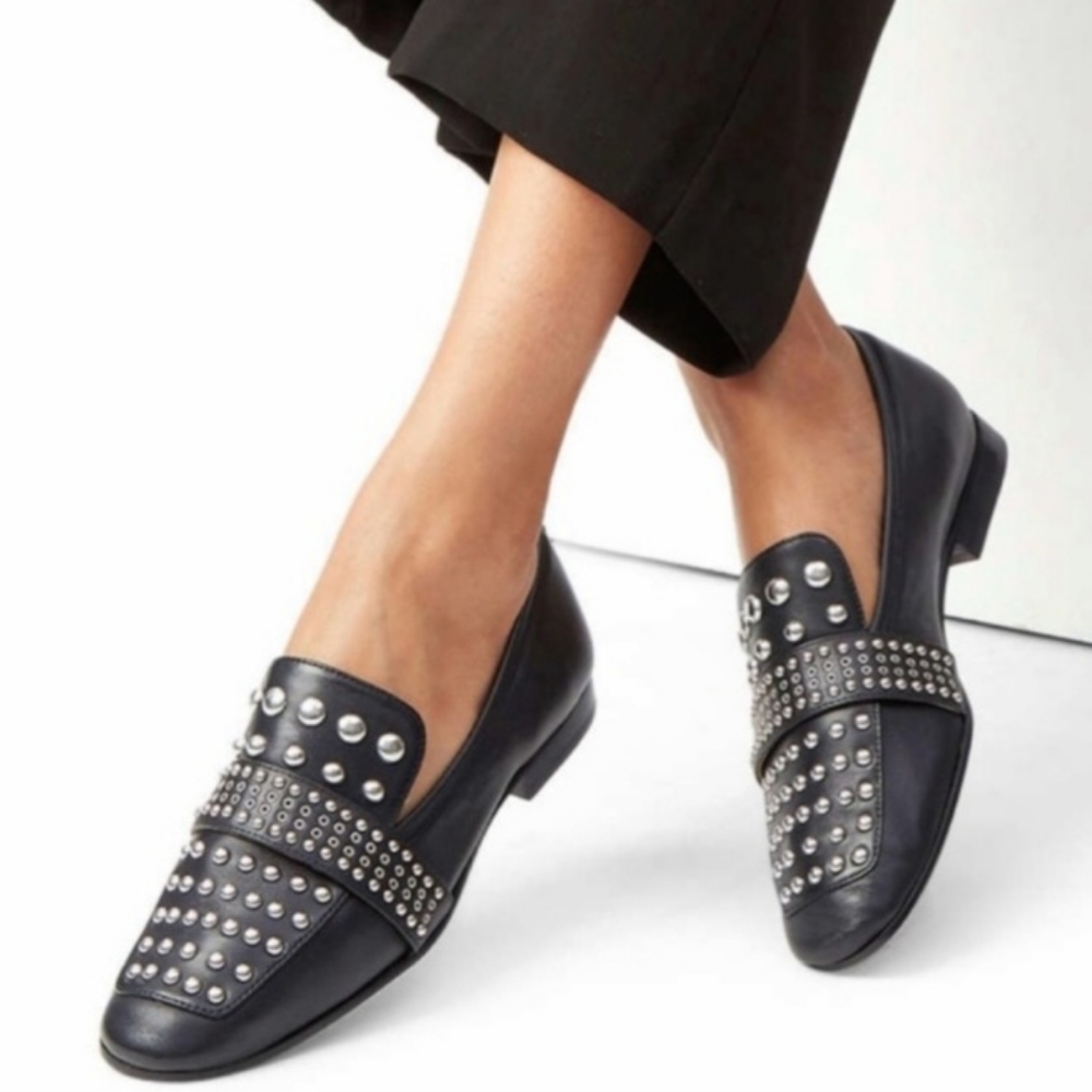 Sam Edelman Black Studded Leather Loafers
